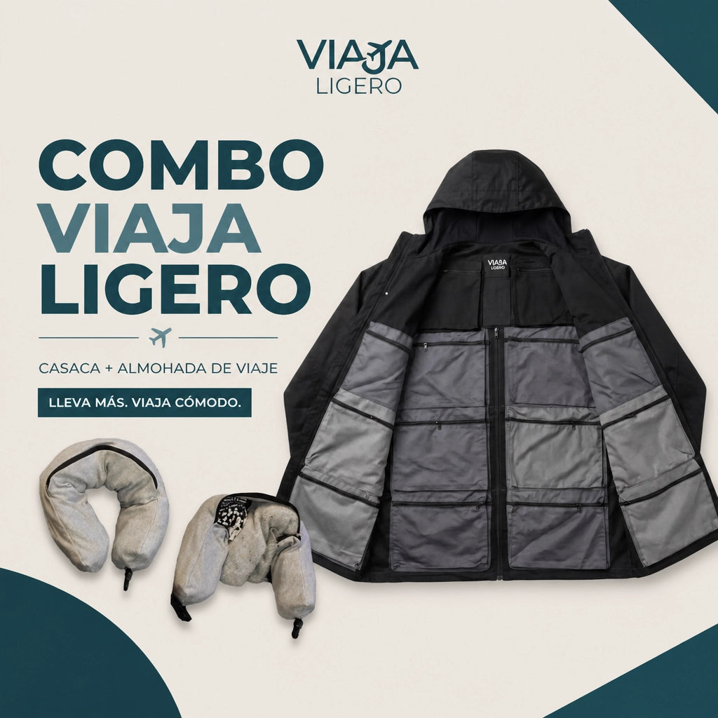 Combo Viaja Ligero: Sacón Multibolsillos + Almohada de Viaje Secreto
